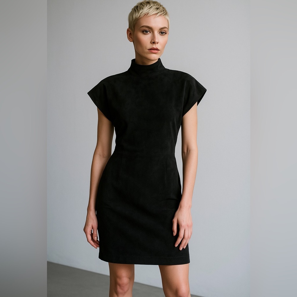 VTG. 80’s CEDARS BLACK SUEDE FITTED DRESS